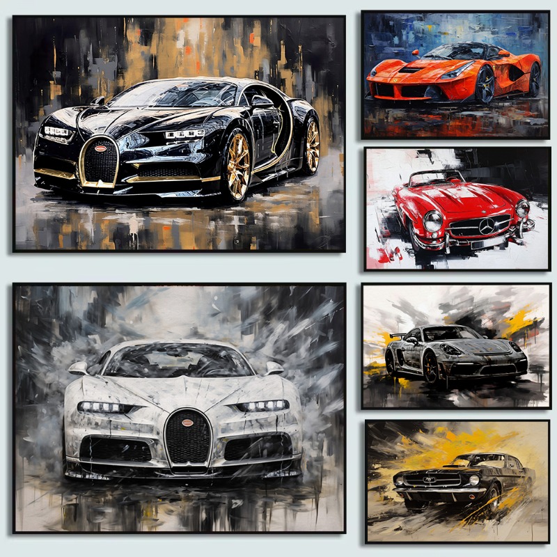 Luxury Lifestyle Cars - Lukisan Minyak Antik Gaya Poster Mobil