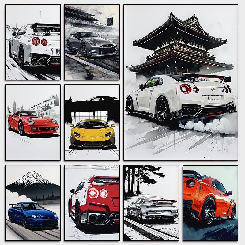 Luxury Lifestyle Cars - Poster Seni Dinding Supercar Gaya Jepang